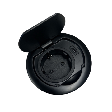 Inbouw stopcontact met deksel en usb-c lader, zwart