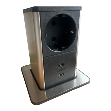 Pop-up Digitel RVS 1x stopcontact en 2x usb-c lader