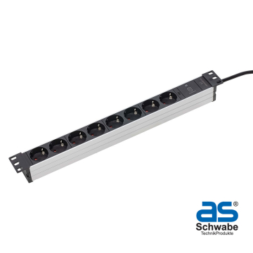 19 inch stekkerdoos 8 voudig overspanningsbeveiliging 2m kabel