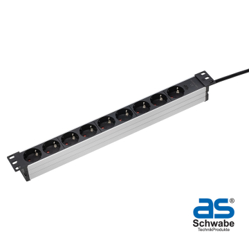 19 inch stekkerdoos 9 voudig zwart 2m kabel