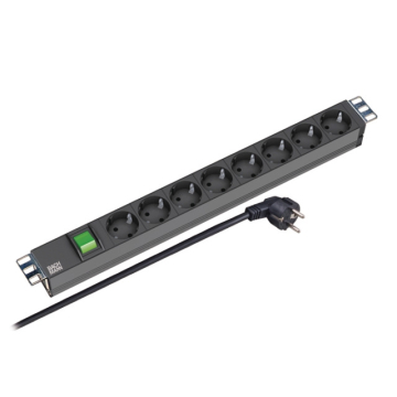 19 inch stekkerdoos 8-voudig met schakelaar 2m kabel zwart
