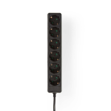 Stekkerdoos 6-voudig zwart met 5 meter kabel