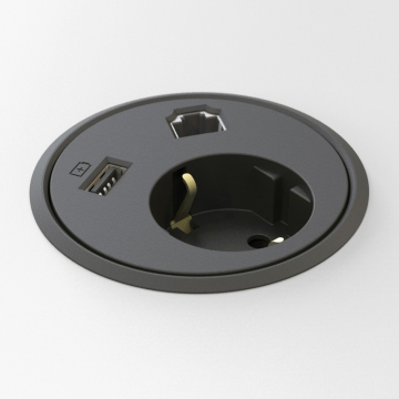 Powerdot 79mm 1x stopcontact, 1x data, 1x USB lader, zwart 