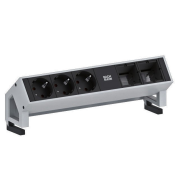 Desk 2 stekkerblok 3x stopcontact 2xcustom module zilvergrijs