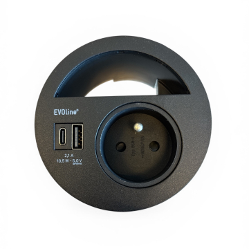 Evoline Circle 80 zwart USB A/C lader BE/FR