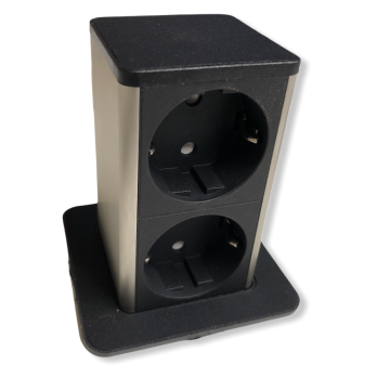 PopUp stekkerdoos 2x stopcontact, zwart/RVS