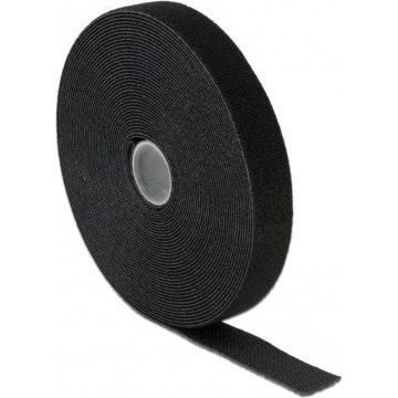 Klittenband op rol 25 meter, kleur zwart 13mm