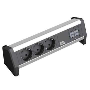 Desk 1 stekkerblok 3x 230v met 2x UTP (CAT6A) netwerkaansluiting