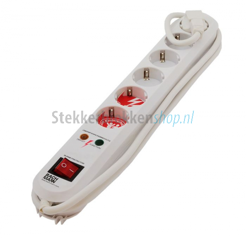 10-voudige Stekkerdoos - Met Overspanningsbeveiliging - 3500W - 3 Meter Zwart Wit