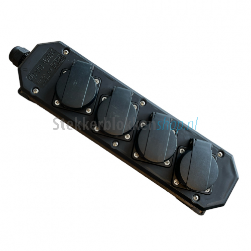 VD verdeeldoos 4 voudig met klep zwart | Stekkerblokkenshop.nl