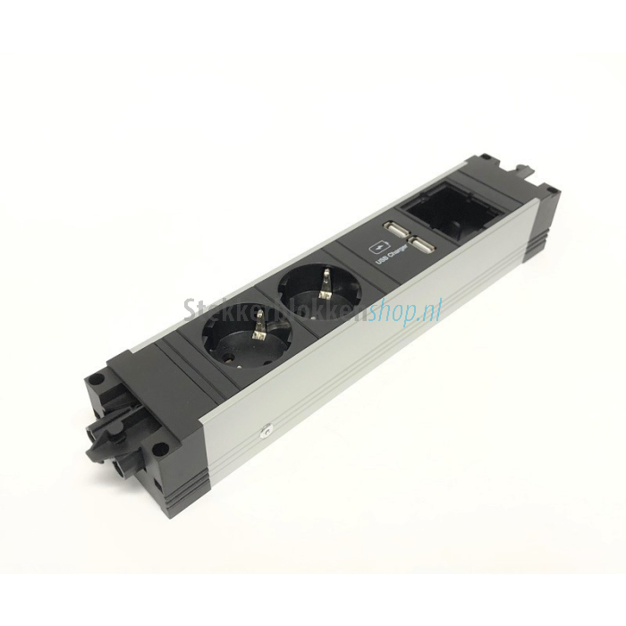 Step alu stekkerblok 2xstopcontact 2xusb lader 1x custom