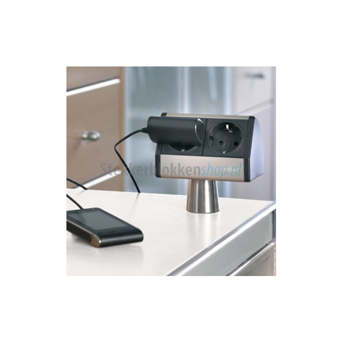 Evoline T-dock rvs met 2 stopcontacten