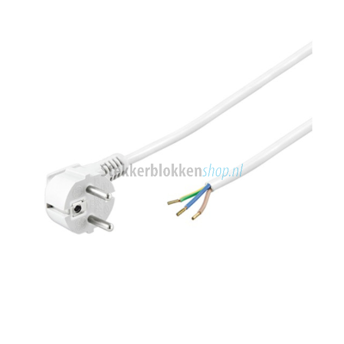 netsnoer H05VV-F 3G 1,5mm² haakse stekker 3 meter wit