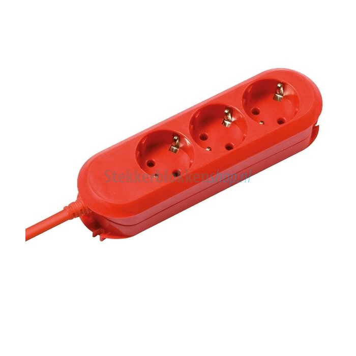 Verlengsnoer 3-voudig stopcontact rood