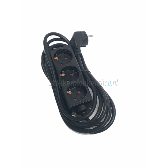 Stekkerdoos 3-voudig zwart met 3 meter kabel