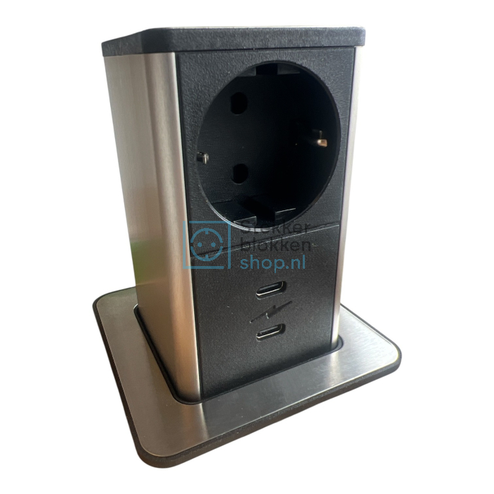 15621 Pop-up Digitel, stainless steel, 1 × socket + 2 × USB-C chargers