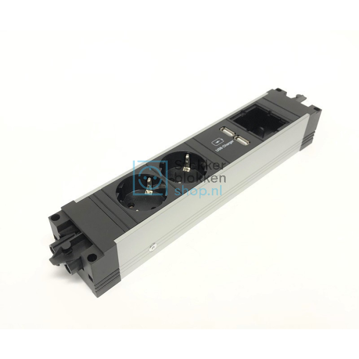 Step alu stekkerblok 2xstopcontact 2xusb lader 1x custom
