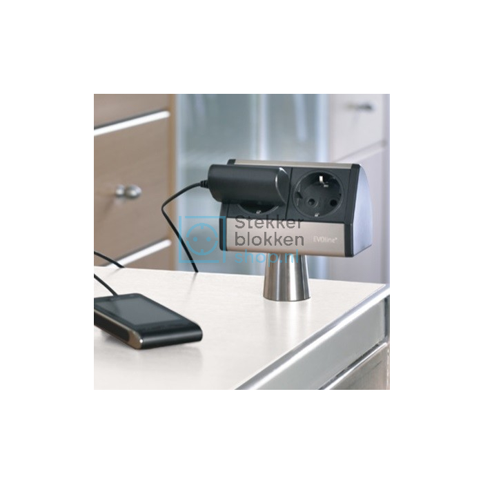 Evoline T-dock rvs met 2 stopcontacten