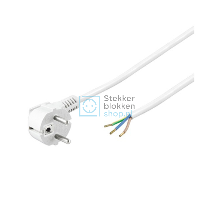 netsnoer H05VV-F 3G 1,5mm² haakse stekker 3 meter wit