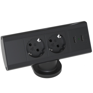 Axessline stekkerblok 2x stopcontact, USB lader, zwart | Stekkerblokkenshop.nl
