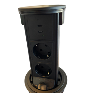 Popup stekkerdoos 5554 zwart 2x stopcontact USB-C/C