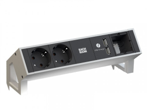 Desk 2 stekkerblok 2x stopcontact, dubbele usb lader en 1xcustom zilvergrijs