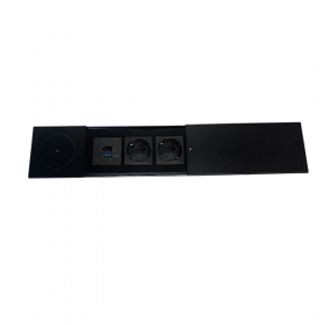 Slide inbouw met 2 stopcontacten, usb-a-c en qi zwart