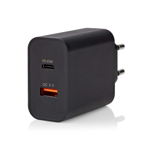 USB-A/C adapter 65W zwart